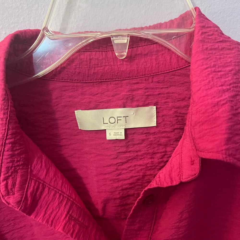 Loft Raspberry Button-Down Tie-Front Shirt Dress - image 4